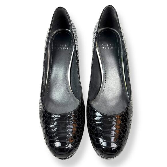 STUART WEITZMAN shiny black snakeskin leather platform heels - Picture 12 of 16